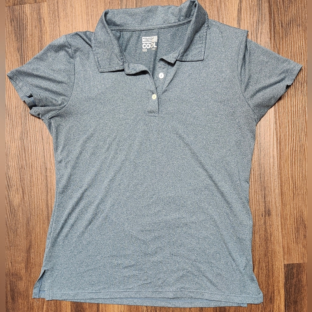 Womens Sz Sm 32 Degrees Cool Heather Indigo Sun Protection UPF 50+ Polo Shirt